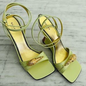 New GUCCI Authentic Crystal Tiger Wedge Sandals ITA 39.5 US 9.5 Patent Leather